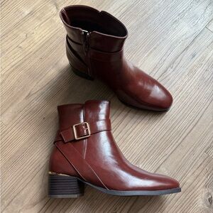 Brown Ankle Boots with Buckle Detail